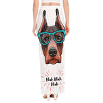 Dobermann With Glasses Print High Slit Maxi Skirt