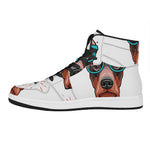 Dobermann With Glasses Print High Top Leather Sneakers