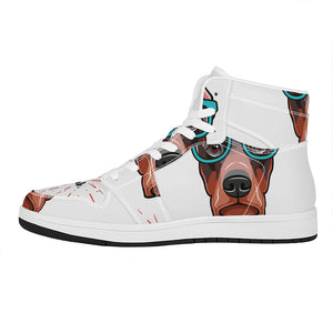 Dobermann With Glasses Print High Top Leather Sneakers