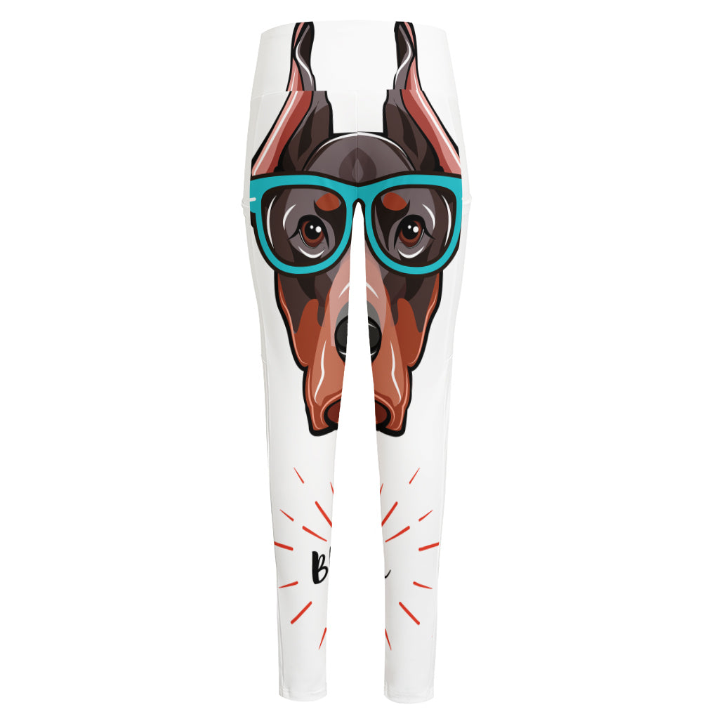 Dobermann With Glasses Print High-Waisted Pocket Leggings