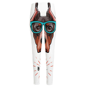 Dobermann With Glasses Print High-Waisted Pocket Leggings