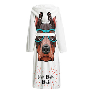 Dobermann With Glasses Print Hooded Bathrobe