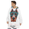 Dobermann With Glasses Print Hoodie Blanket