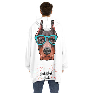 Dobermann With Glasses Print Hoodie Blanket