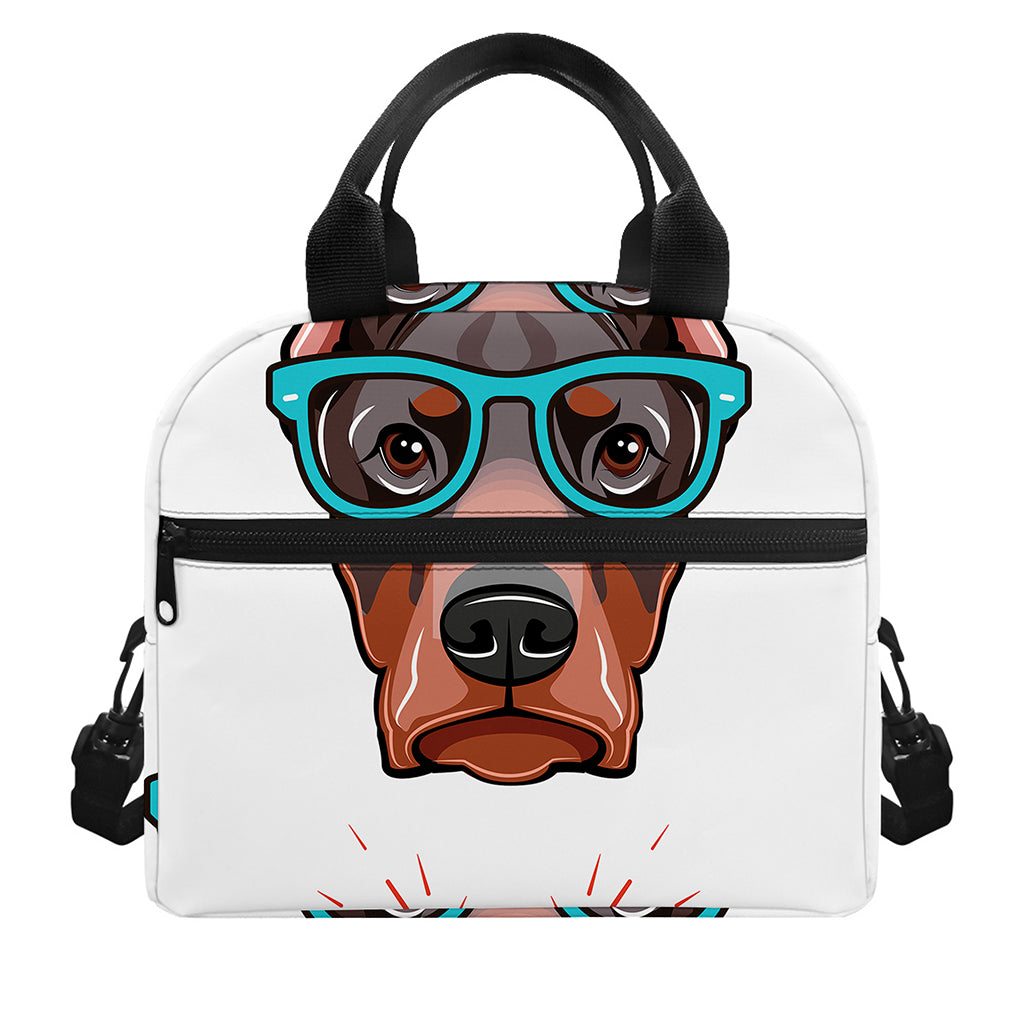 Dobermann With Glasses Print Insulated Lunch Bag