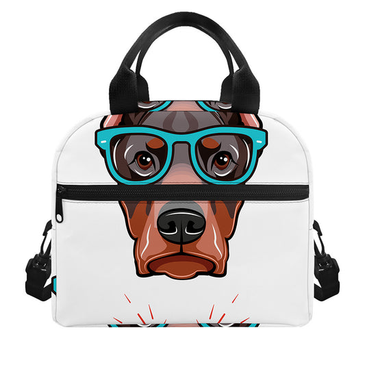 Dobermann With Glasses Print Insulated Lunch Bag