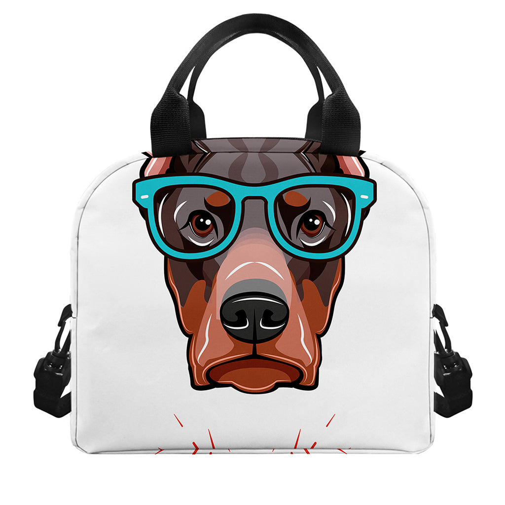 Dobermann With Glasses Print Insulated Lunch Bag