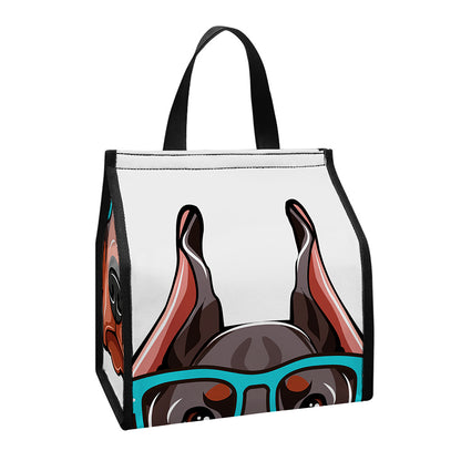 Dobermann With Glasses Print Insulated Lunch Tote