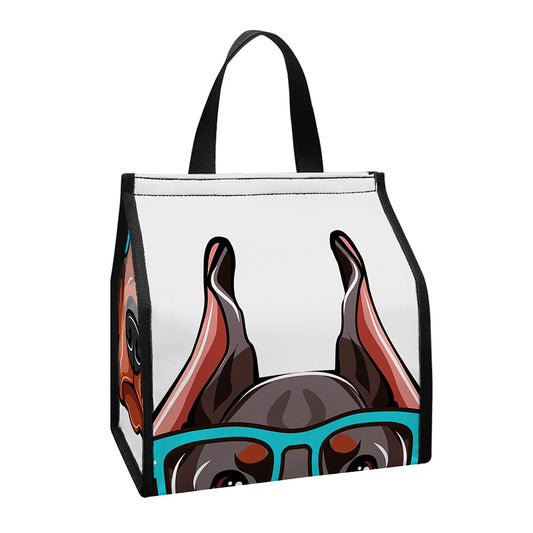 Dobermann With Glasses Print Insulated Lunch Tote