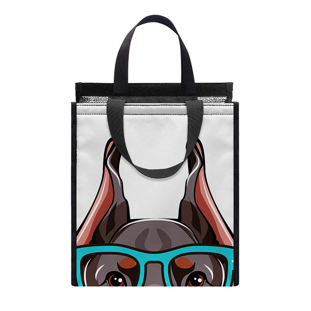 Dobermann With Glasses Print Insulated Lunch Tote