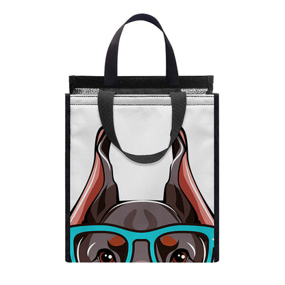 Dobermann With Glasses Print Insulated Lunch Tote