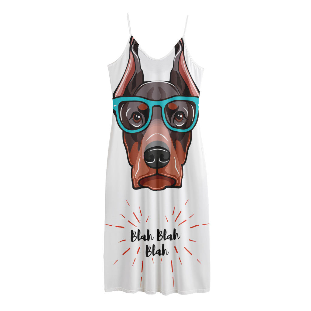 Dobermann With Glasses Print Jersey Midi Cami Dress