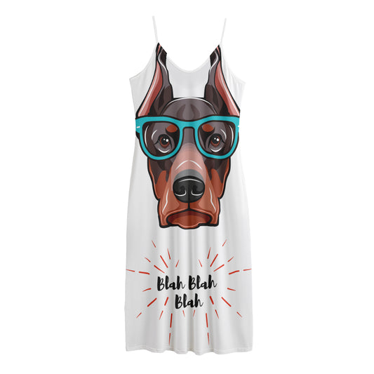 Dobermann With Glasses Print Jersey Midi Cami Dress