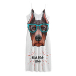 Dobermann With Glasses Print Jersey Midi Cami Dress