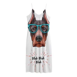 Dobermann With Glasses Print Jersey Midi Cami Dress