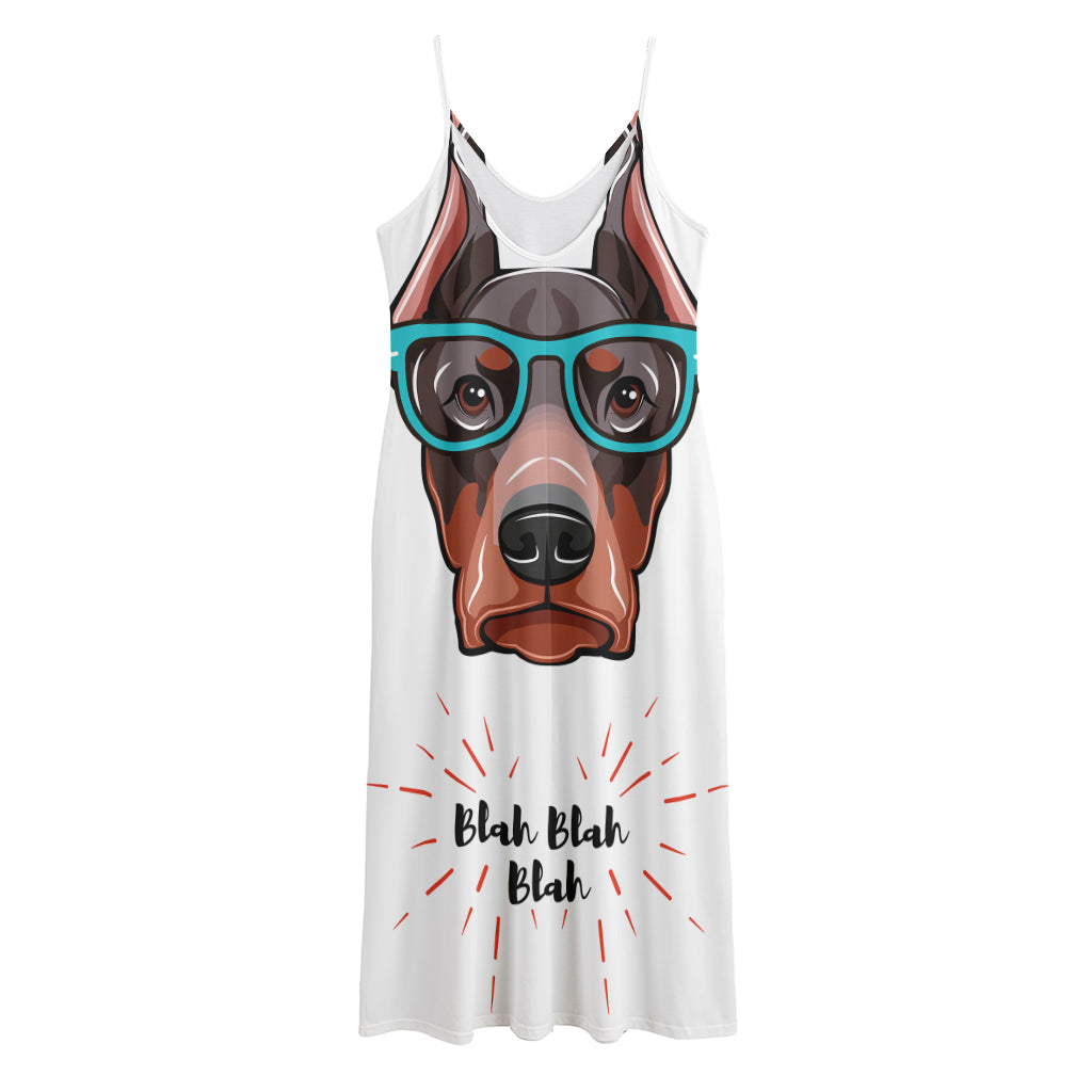 Dobermann With Glasses Print Jersey Midi Cami Dress