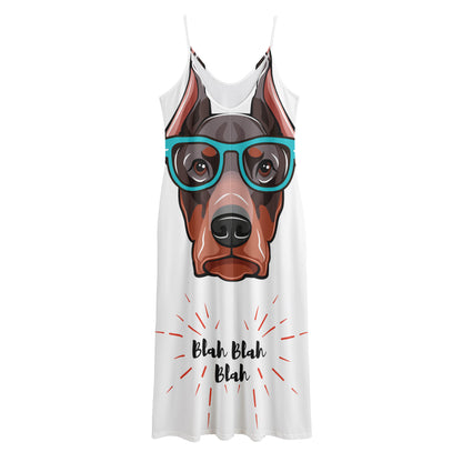 Dobermann With Glasses Print Jersey Midi Cami Dress