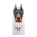 Dobermann With Glasses Print Jersey Midi Cami Dress