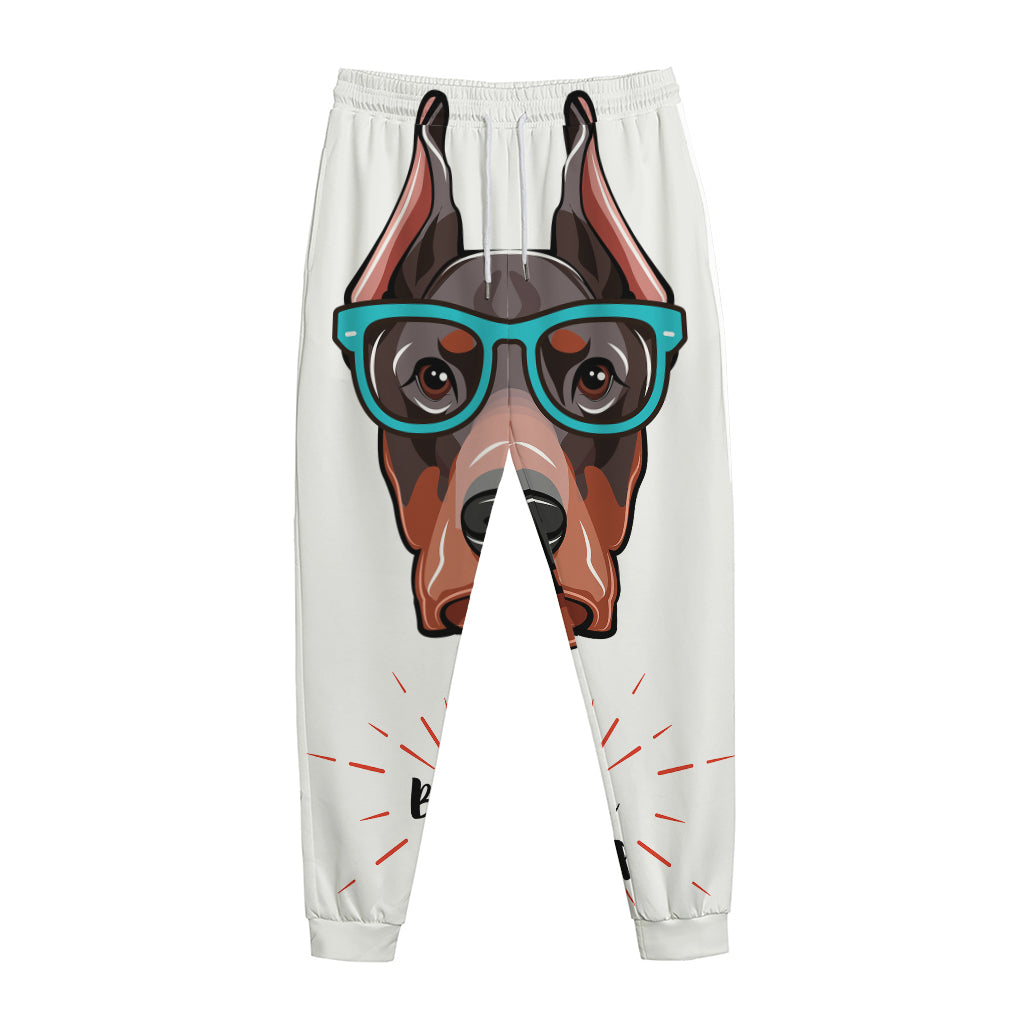 Dobermann With Glasses Print Jogger Pants