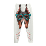 Dobermann With Glasses Print Jogger Pants