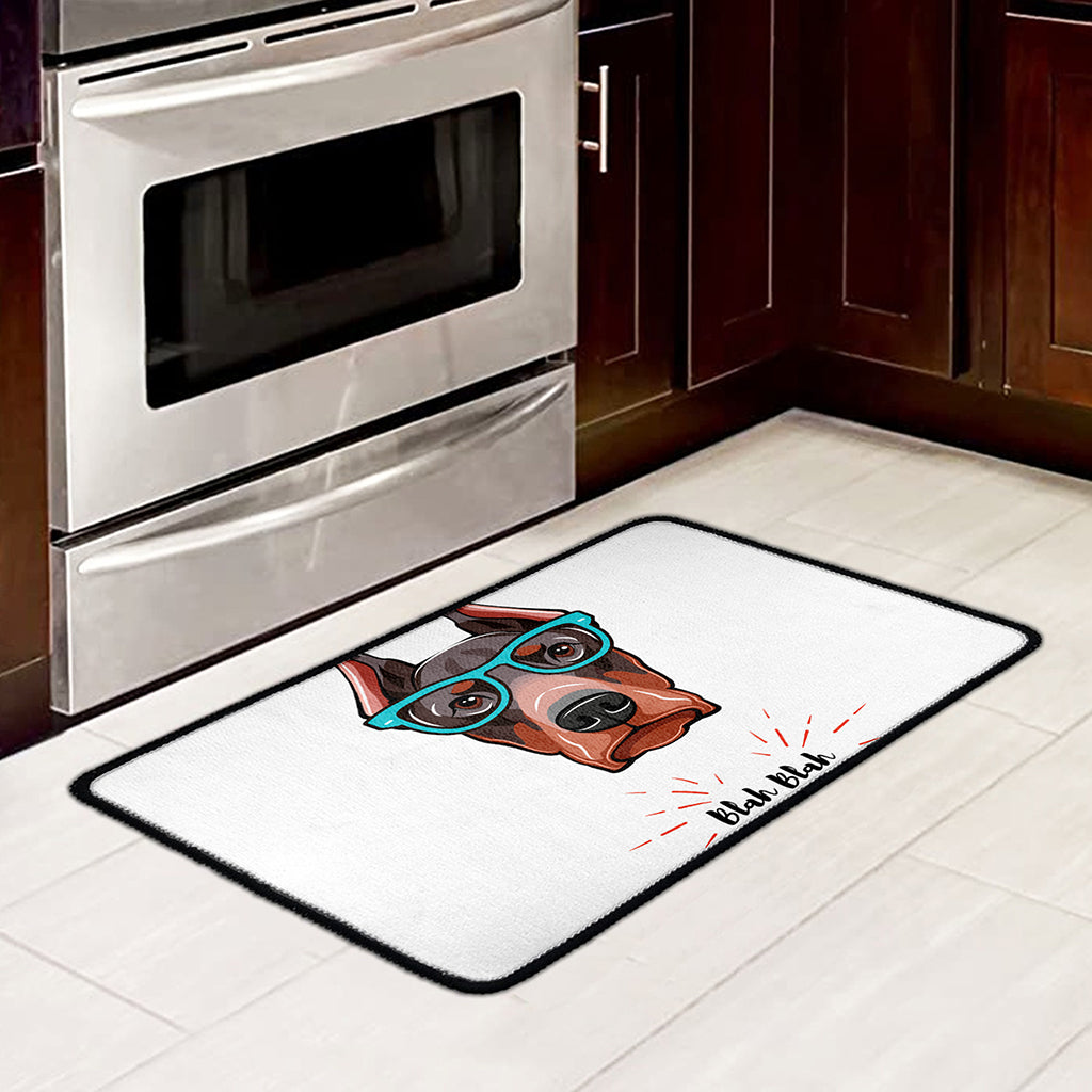 Dobermann With Glasses Print Kitchen Mat