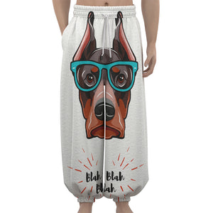 Dobermann With Glasses Print Lantern Pants