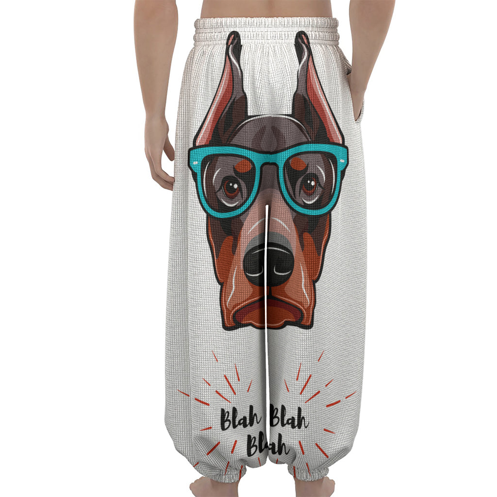 Dobermann With Glasses Print Lantern Pants