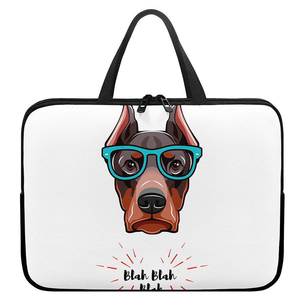 Dobermann With Glasses Print Laptop Sleeve With Handle