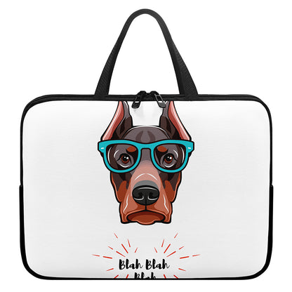 Dobermann With Glasses Print Laptop Sleeve With Handle