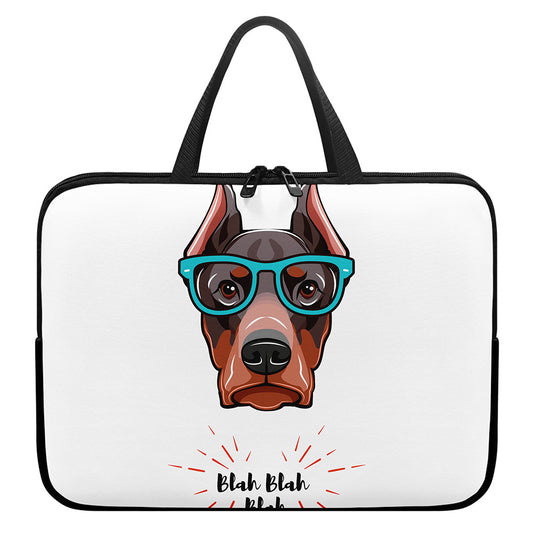 Dobermann With Glasses Print Laptop Sleeve With Handle