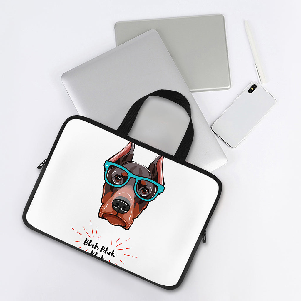 Dobermann With Glasses Print Laptop Sleeve With Handle