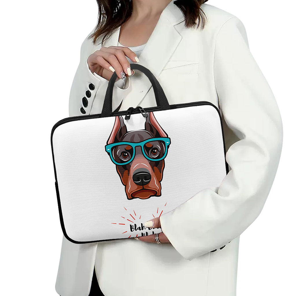 Dobermann With Glasses Print Laptop Sleeve With Handle