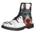 Dobermann With Glasses Print Lace-Up Boots