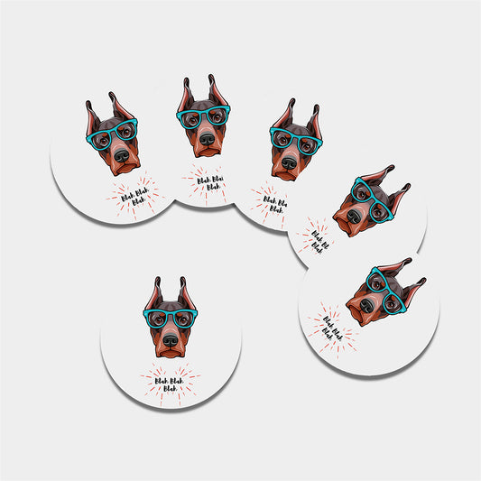 Dobermann With Glasses Print Leather Coaster Set