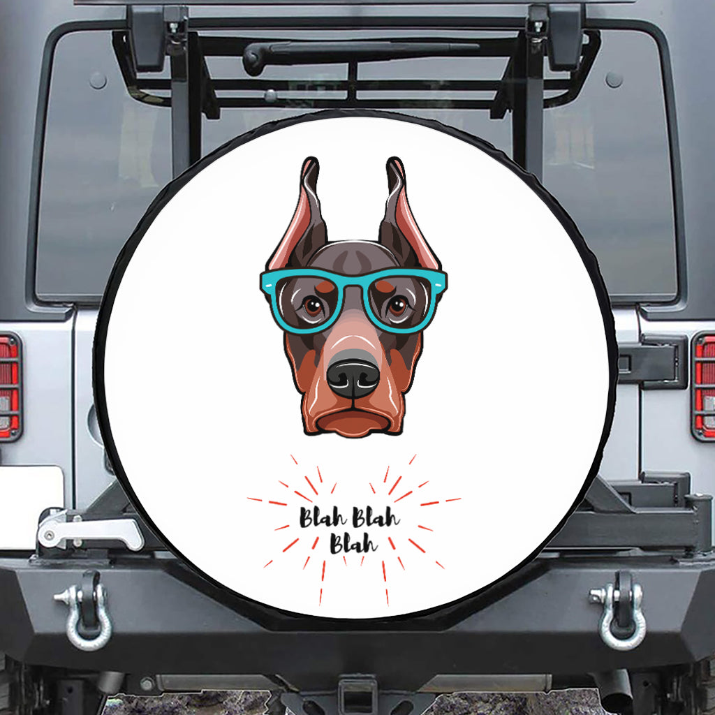 Dobermann With Glasses Print Leather Spare Tire Cover