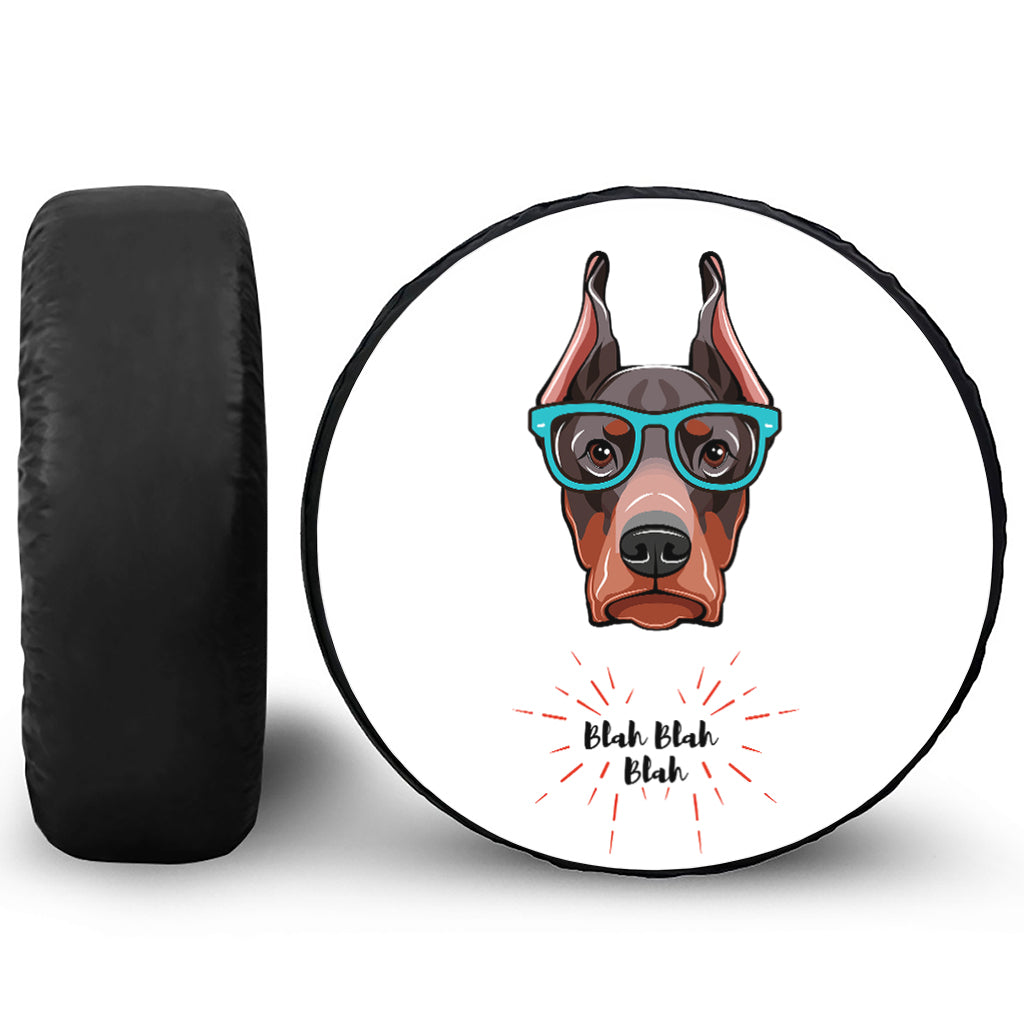 Dobermann With Glasses Print Leather Spare Tire Cover