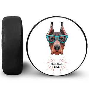 Dobermann With Glasses Print Leather Spare Tire Cover