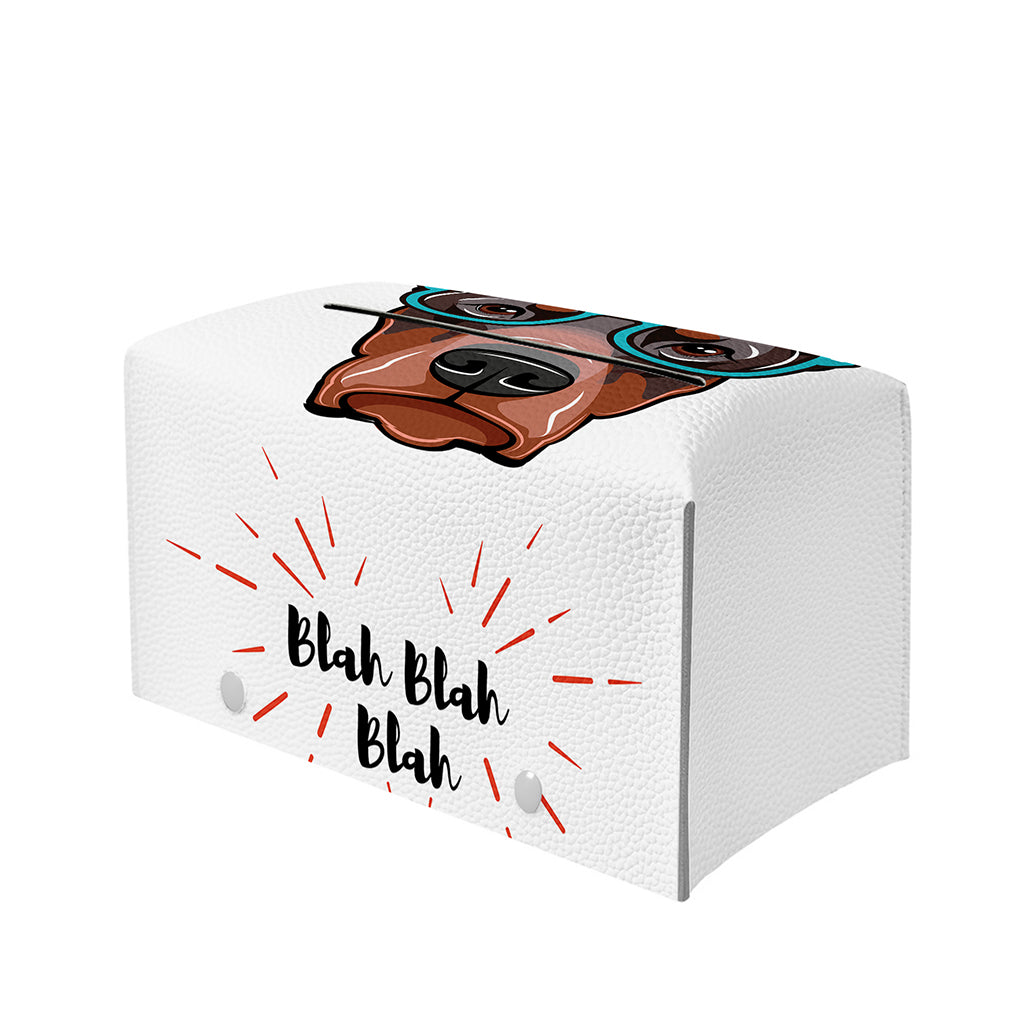 Dobermann With Glasses Print Leather Tissue Box Cover