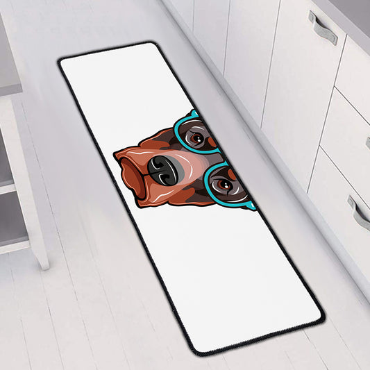 Dobermann With Glasses Print Long Kitchen Mat