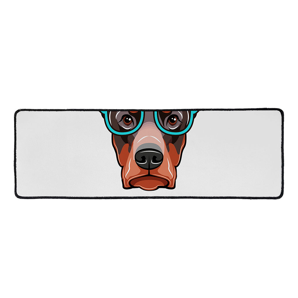 Dobermann With Glasses Print Long Kitchen Mat