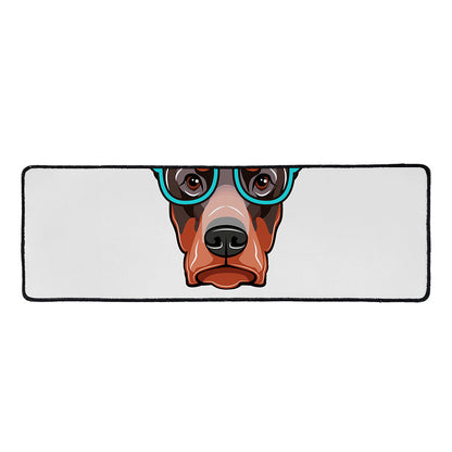 Dobermann With Glasses Print Long Kitchen Mat
