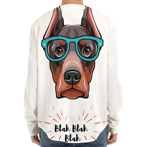 Dobermann With Glasses Print Long Sleeve Baseball Jersey