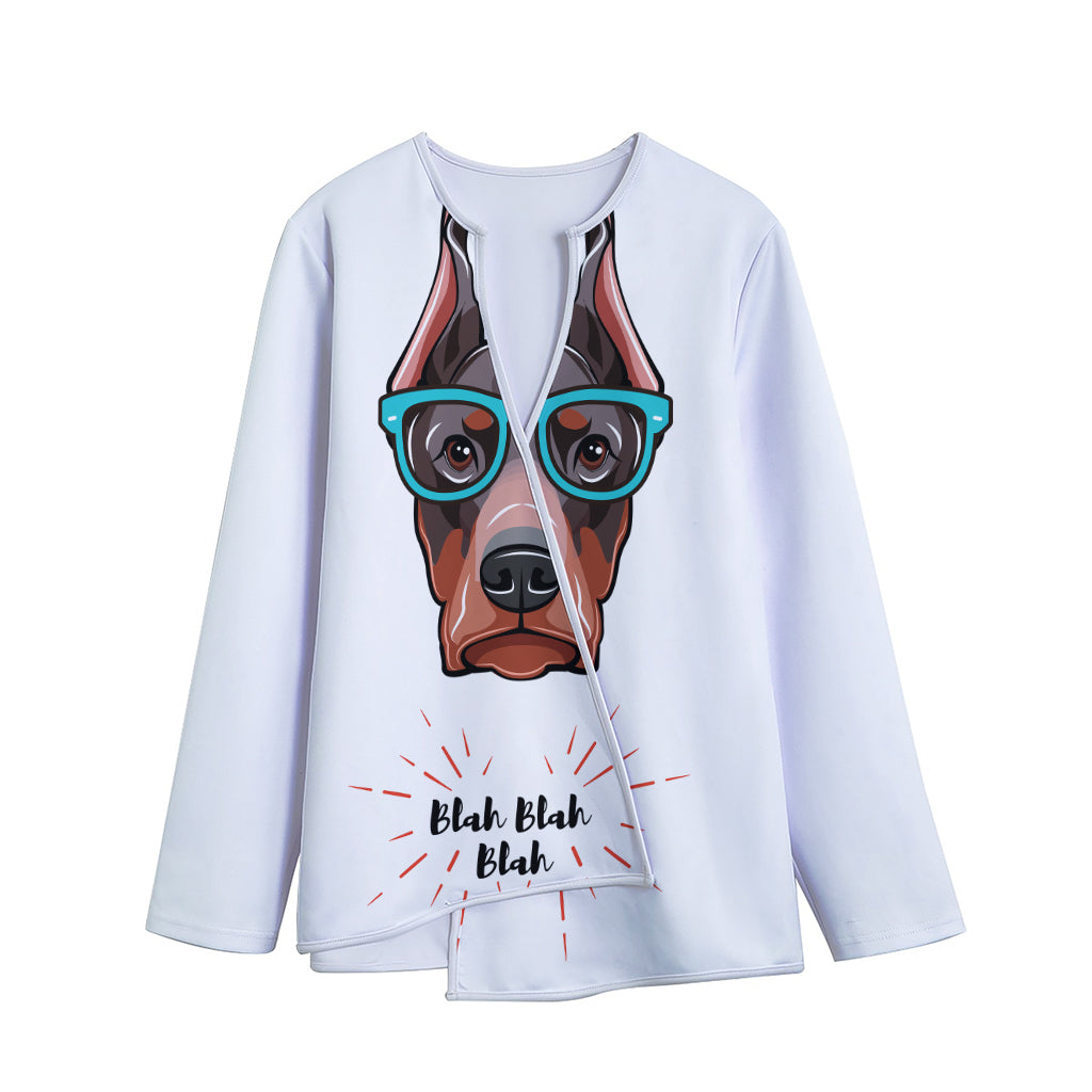 Dobermann With Glasses Print Long Sleeve Short Coat