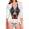 Dobermann With Glasses Print Long Sleeve Swimsuit