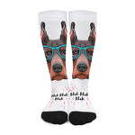 Dobermann With Glasses Print Long Socks