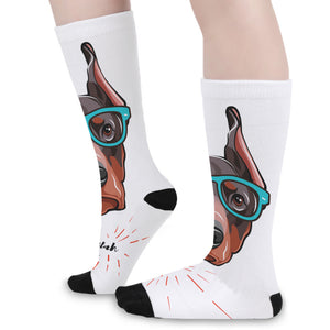 Dobermann With Glasses Print Long Socks