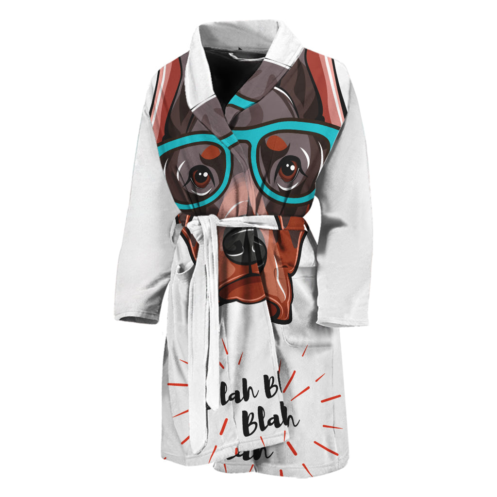 Dobermann With Glasses Print Men's Bathrobe