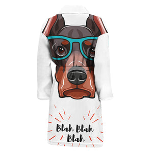 Dobermann With Glasses Print Men's Bathrobe