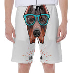 Dobermann With Glasses Print Men's Beach Shorts