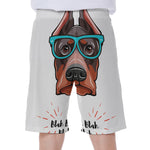 Dobermann With Glasses Print Men's Beach Shorts